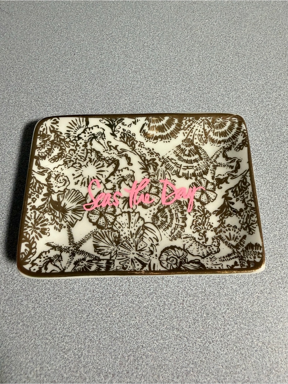 Lilly Pulitzer Seas The Day Shell Pattern Jewelry Tray in Cream, Gold & Pink